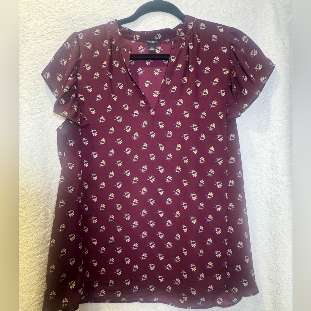 Ann Taylor Burgundy Floral Blouse